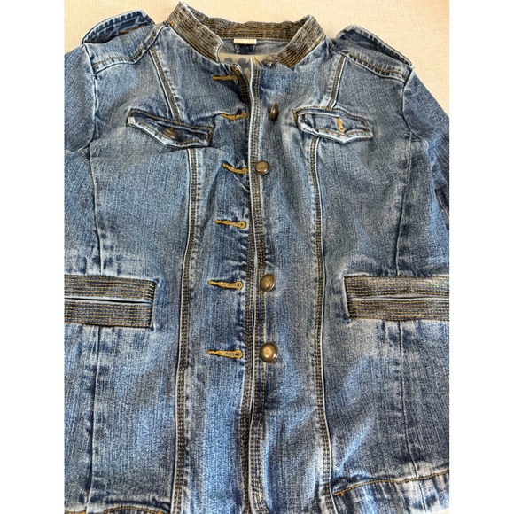Michael Kors Womens Military Denim Jacket Blue Medium Wash Button Up Coat Size M - Picture 15 of 16